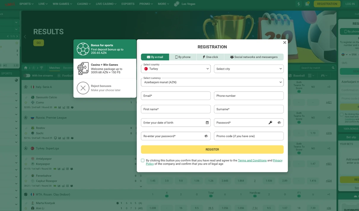 BetWinner registration